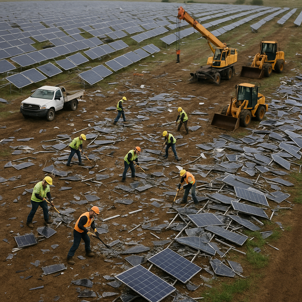 E‑waste and demolition waste are mixed at a waste recycling site in Dallas, TX