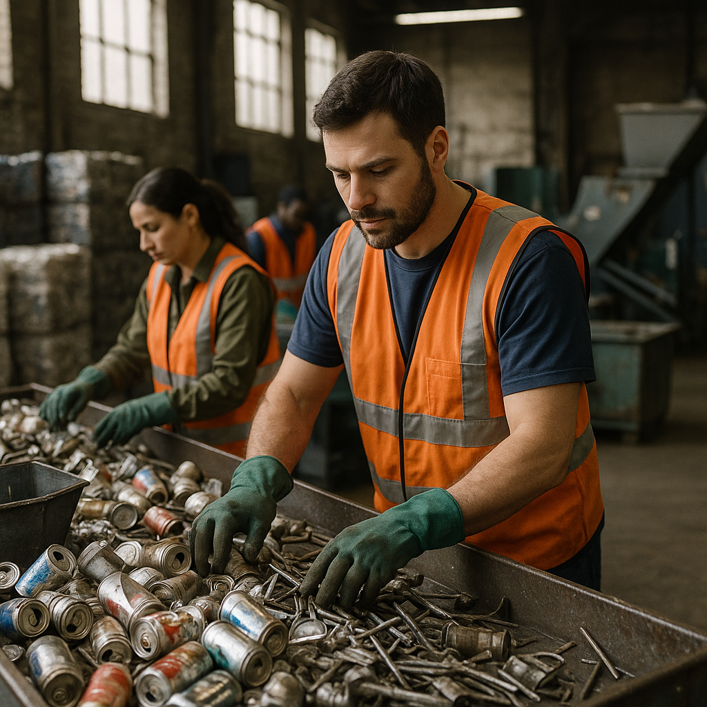 E‑waste and demolition waste are mixed at a waste recycling site in Dallas, TX