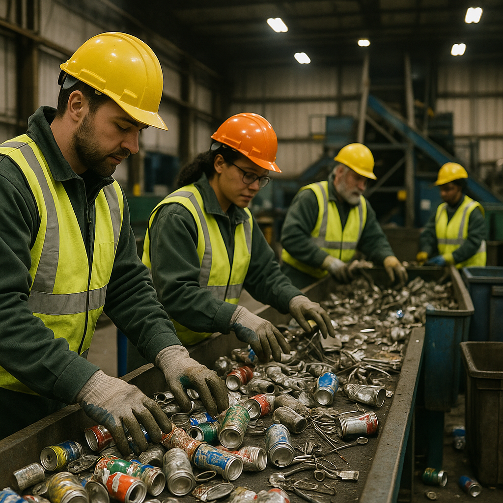 E‑waste and demolition waste are mixed at a waste recycling site in Dallas, TX