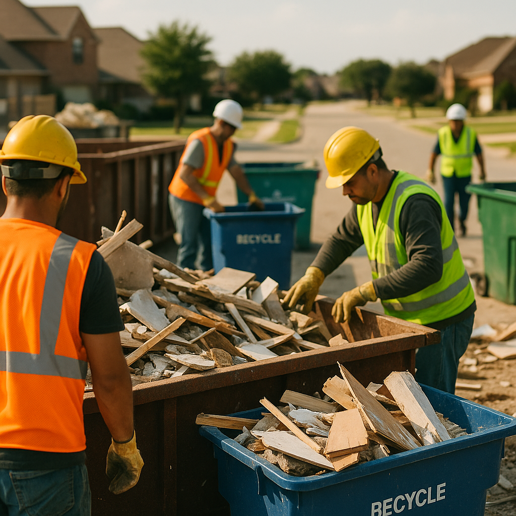 E‑waste and demolition waste are mixed at a waste recycling site in Dallas, TX