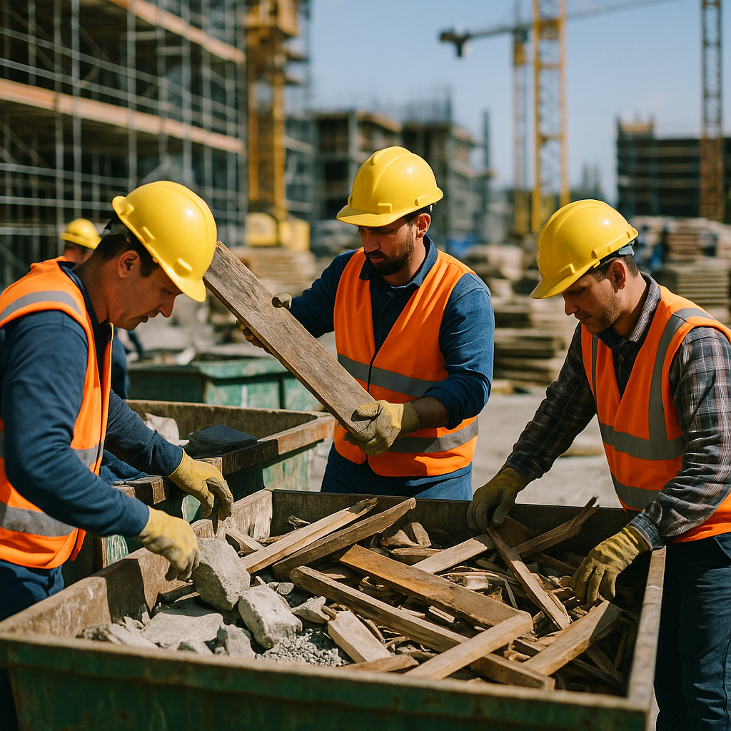 E‑waste and demolition waste are mixed at a waste recycling site in Dallas, TX