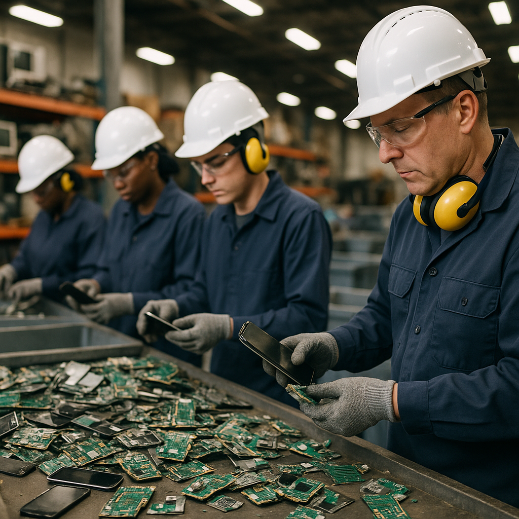 E‑waste and demolition waste are mixed at a waste recycling site in Dallas, TX