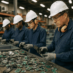 E‑waste and demolition waste are mixed at a waste recycling site in Dallas, TX