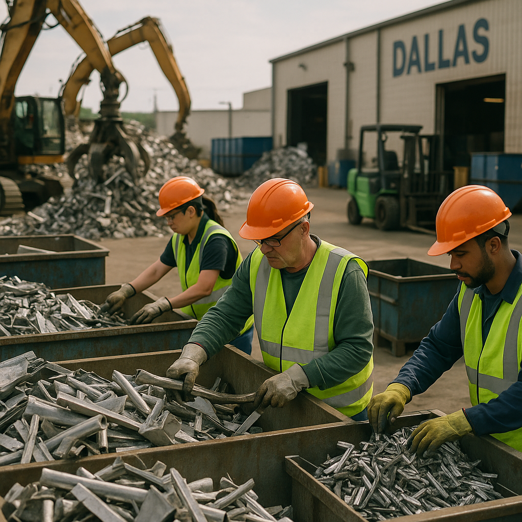 E‑waste and demolition waste are mixed at a waste recycling site in Dallas, TX