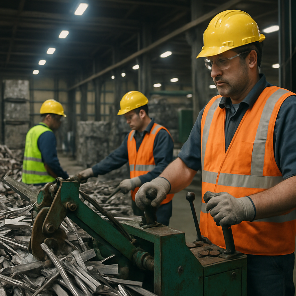 E‑waste and demolition waste are mixed at a waste recycling site in Dallas, TX