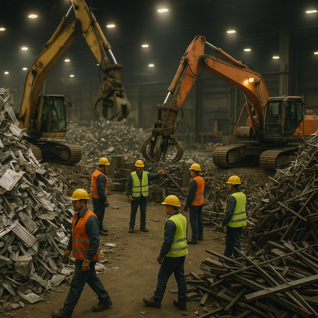 E‑waste and demolition waste are mixed at a waste recycling site in Dallas, TX