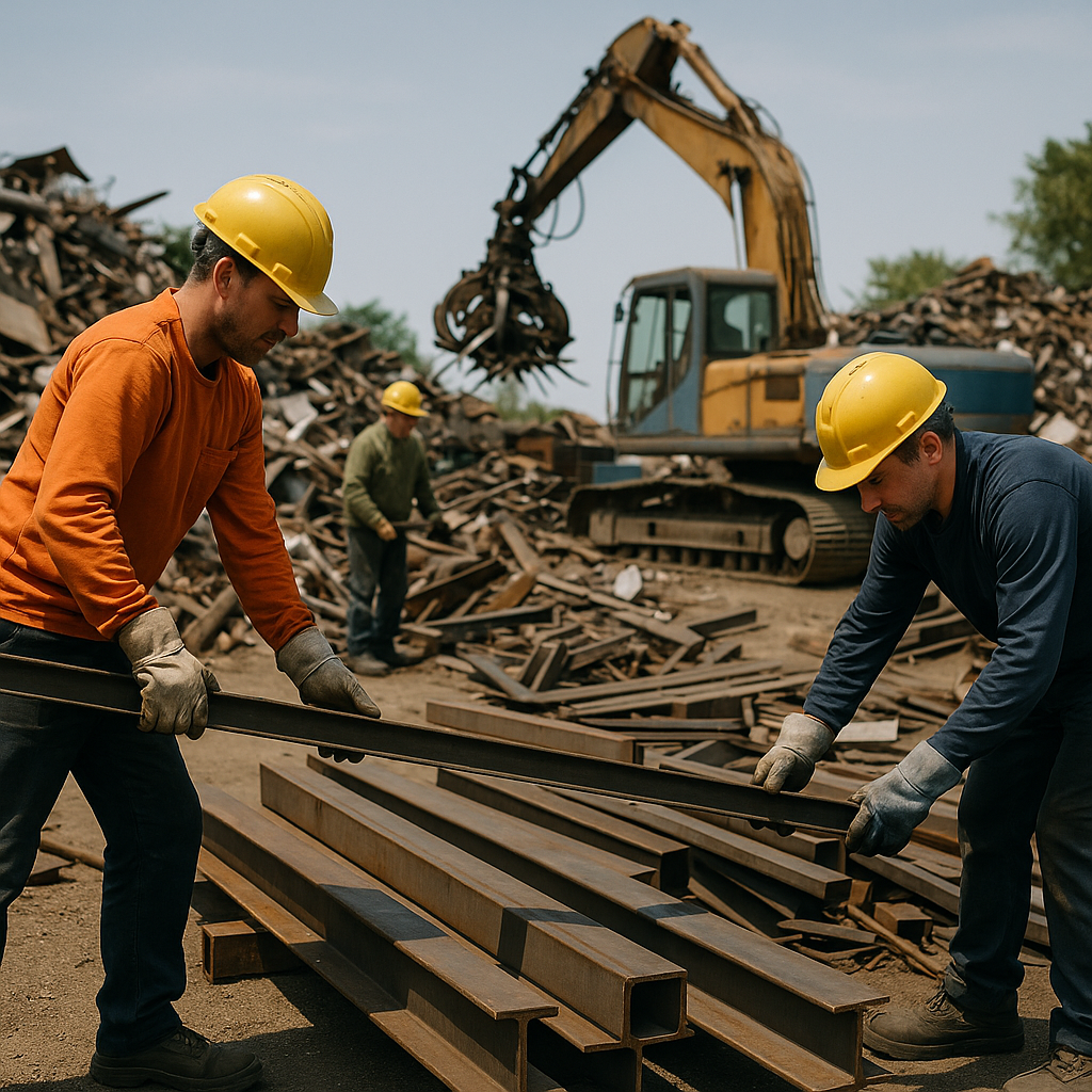E‑waste and demolition waste are mixed at a waste recycling site in Dallas, TX