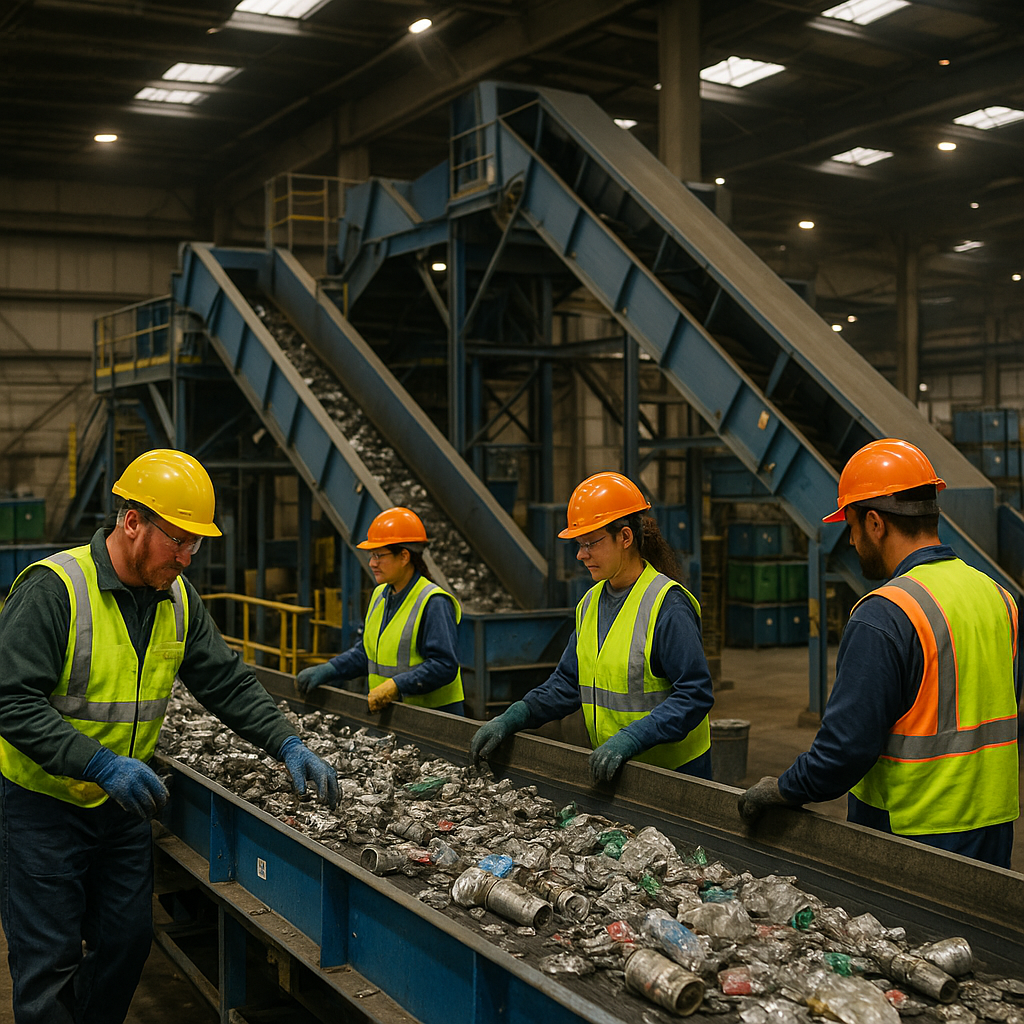 E‑waste and demolition waste are mixed at a waste recycling site in Dallas, TX