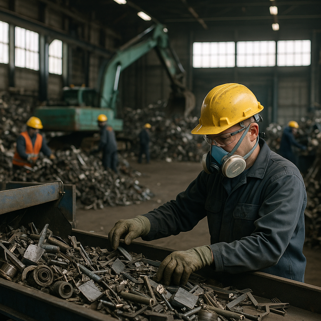 E‑waste and demolition waste are mixed at a waste recycling site in Dallas, TX
