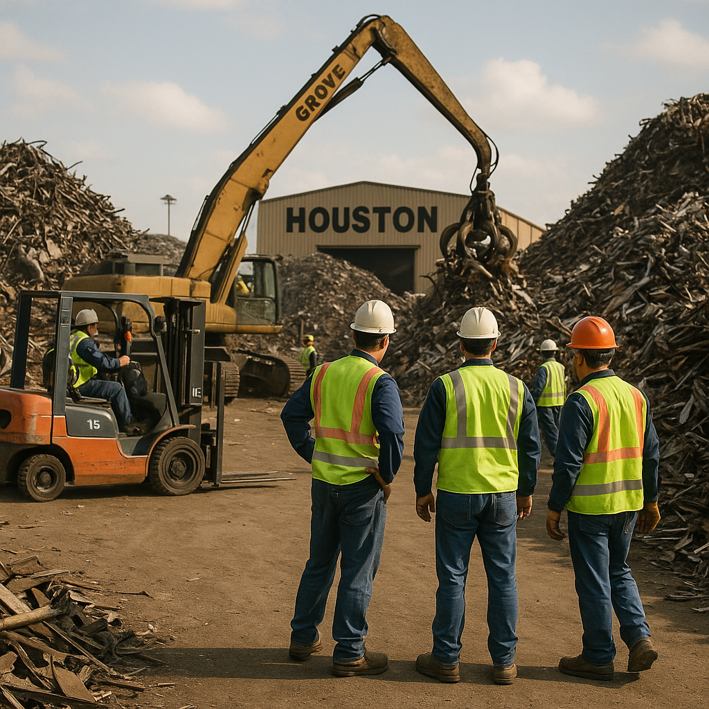 E‑waste and demolition waste are mixed at a waste recycling site in Dallas, TX
