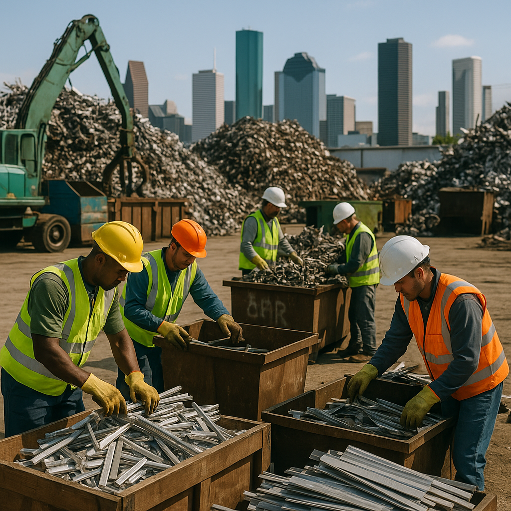 E‑waste and demolition waste are mixed at a waste recycling site in Dallas, TX