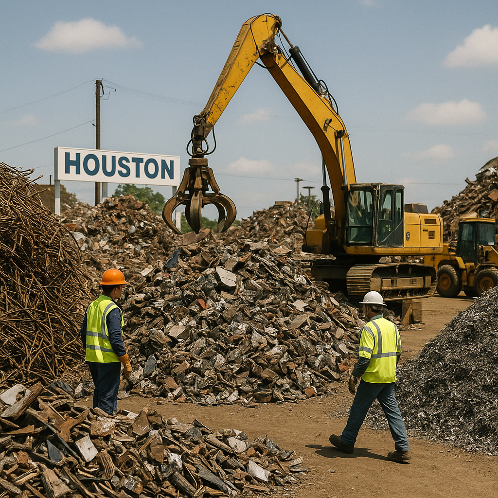 E‑waste and demolition waste are mixed at a waste recycling site in Dallas, TX
