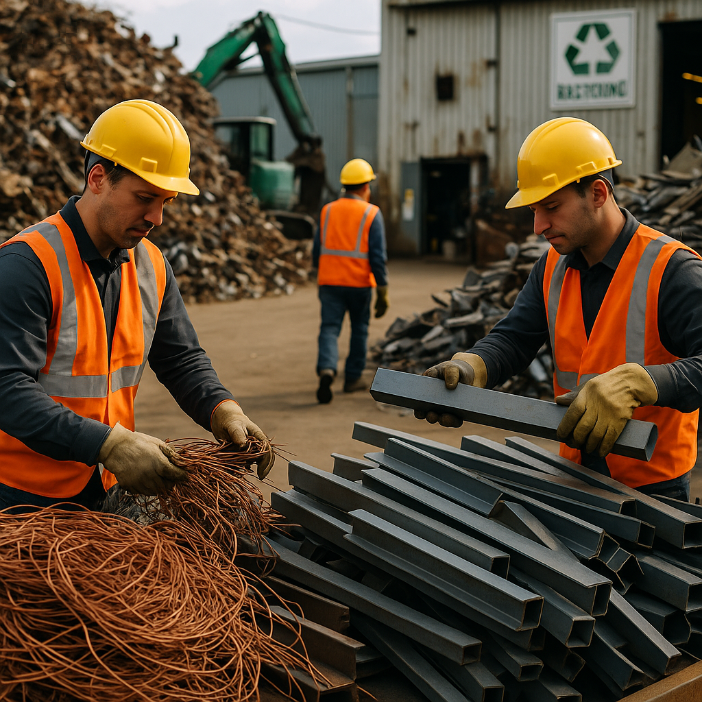 E‑waste and demolition waste are mixed at a waste recycling site in Dallas, TX