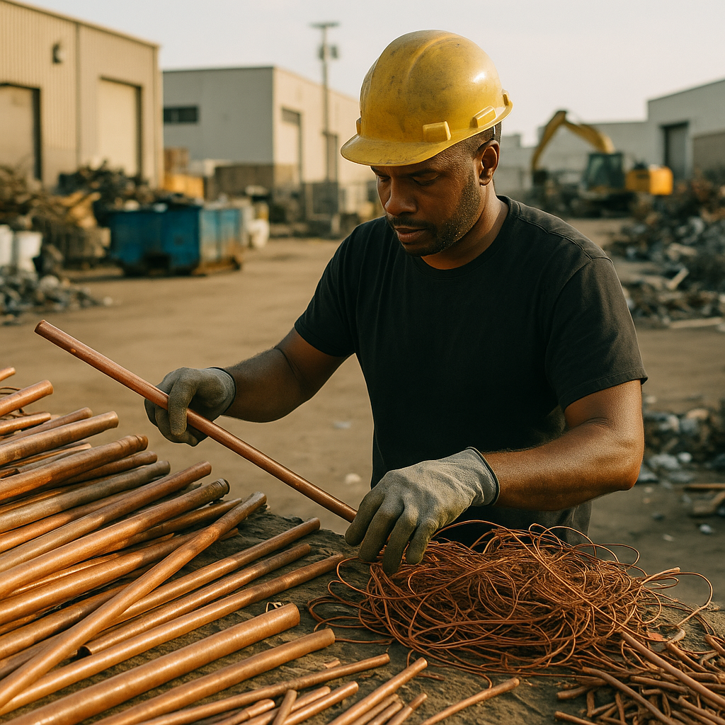 E‑waste and demolition waste are mixed at a waste recycling site in Dallas, TX