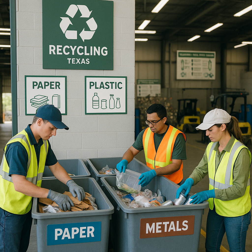E‑waste and demolition waste are mixed at a waste recycling site in Dallas, TX
