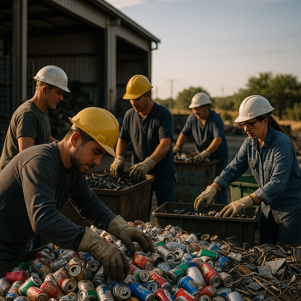 E‑waste and demolition waste are mixed at a waste recycling site in Dallas, TX