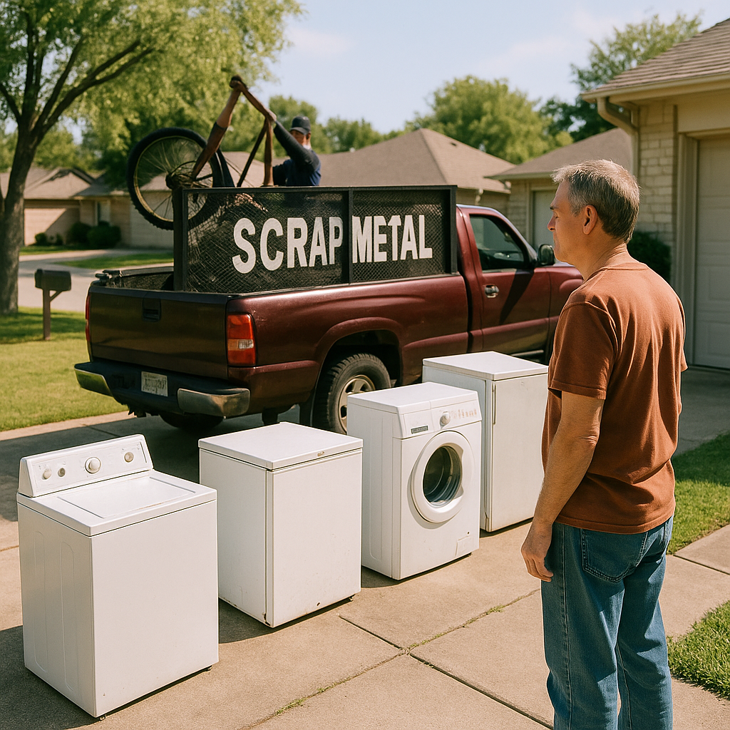 E‑waste and demolition waste are mixed at a waste recycling site in Dallas, TX