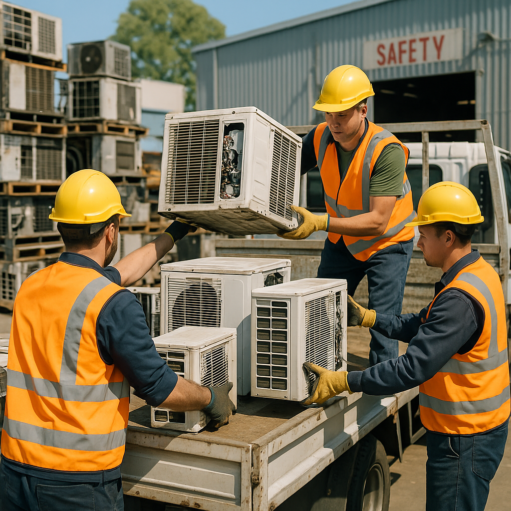 E‑waste and demolition waste are mixed at a waste recycling site in Dallas, TX