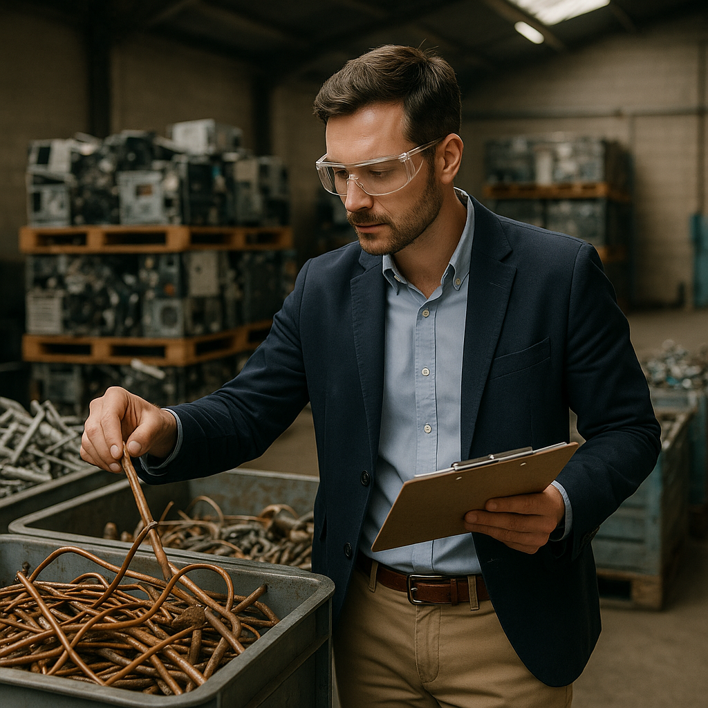 E‑waste and demolition waste are mixed at a waste recycling site in Dallas, TX