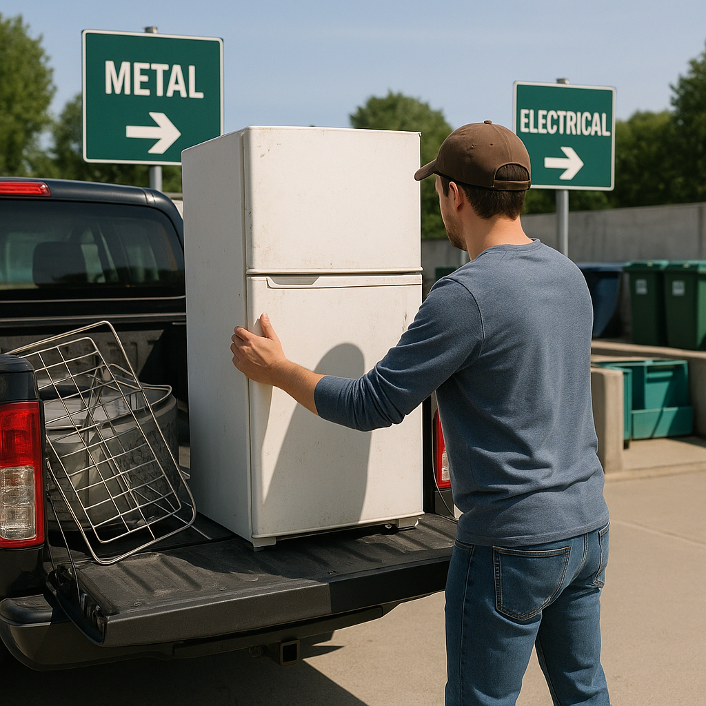 E‑waste and demolition waste are mixed at a waste recycling site in Dallas, TX
