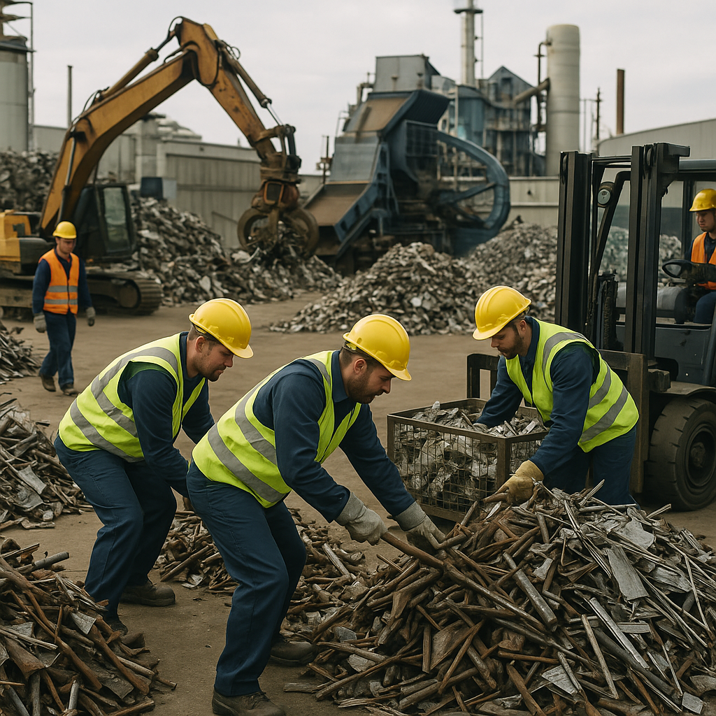 E‑waste and demolition waste are mixed at a waste recycling site in Dallas, TX