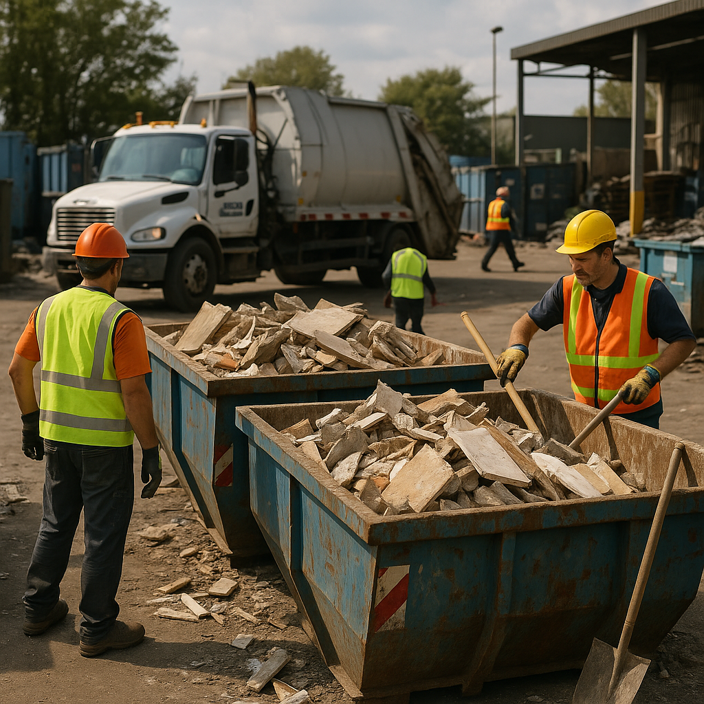 E‑waste and demolition waste are mixed at a waste recycling site in Dallas, TX