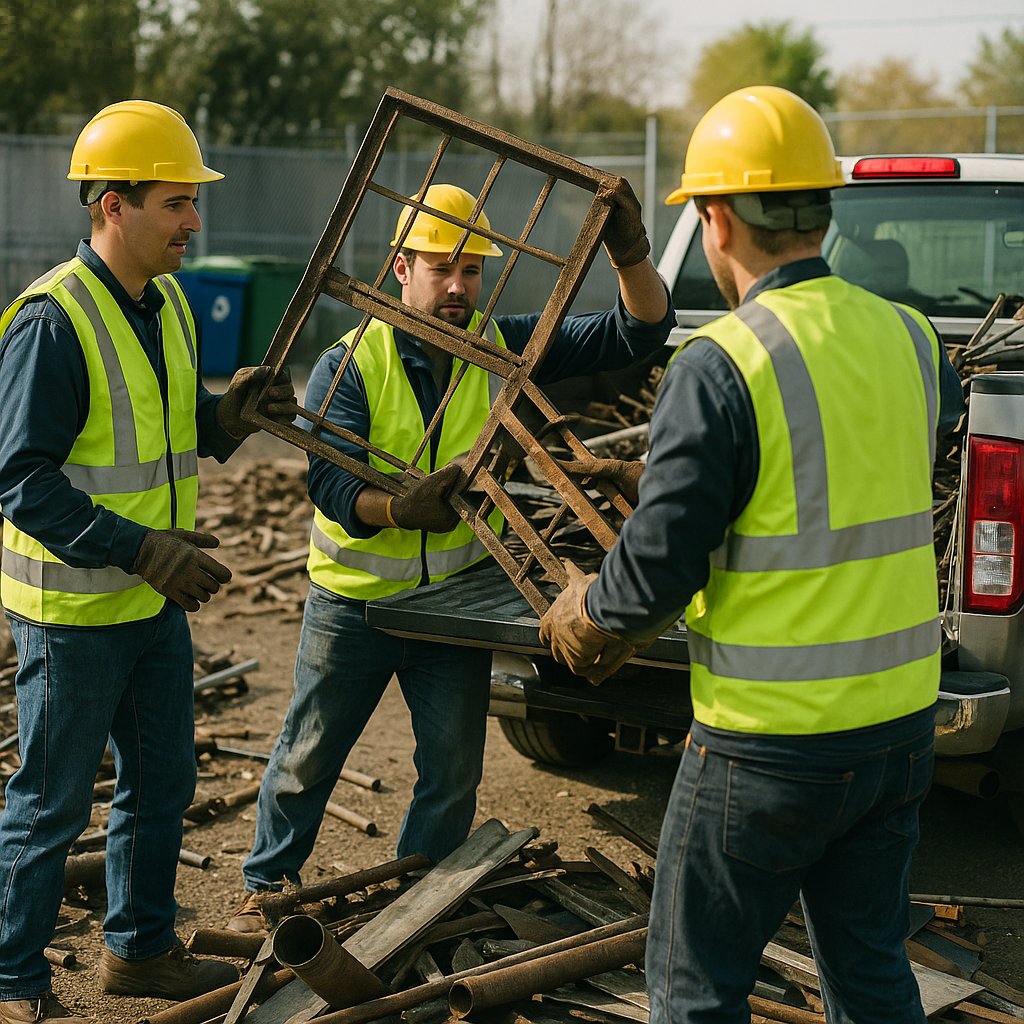E‑waste and demolition waste are mixed at a waste recycling site in Dallas, TX