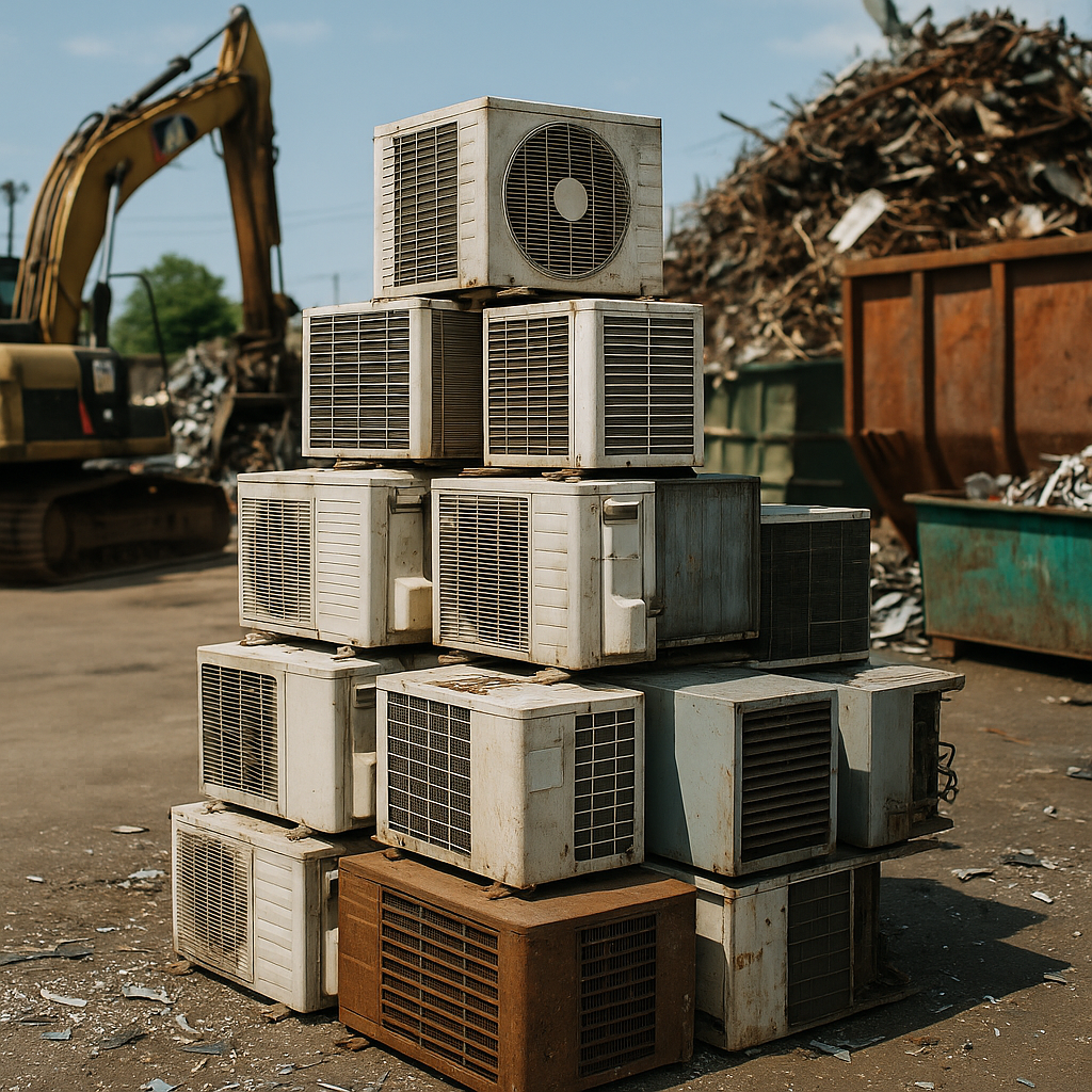 E‑waste and demolition waste are mixed at a waste recycling site in Dallas, TX