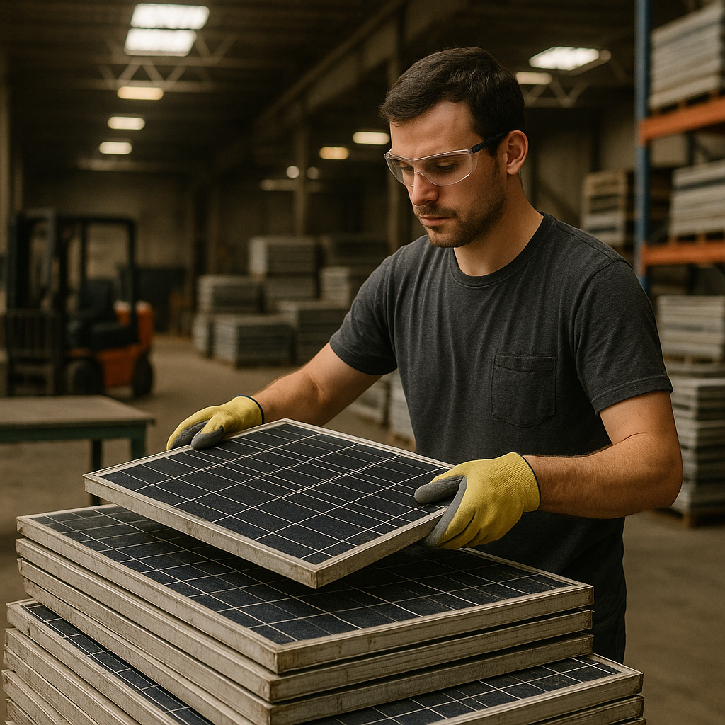 E‑waste and demolition waste are mixed at a waste recycling site in Dallas, TX