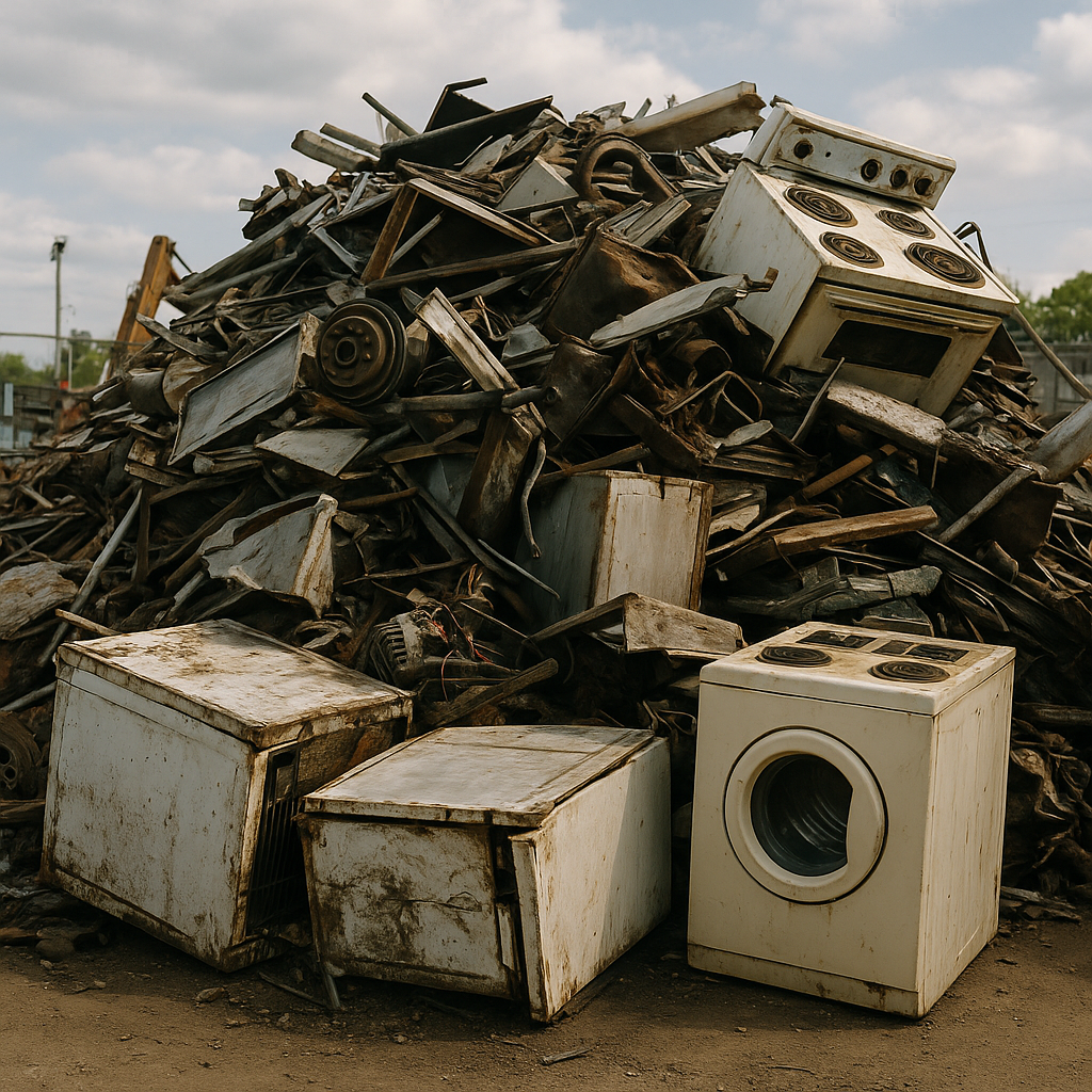 E‑waste and demolition waste are mixed at a waste recycling site in Dallas, TX