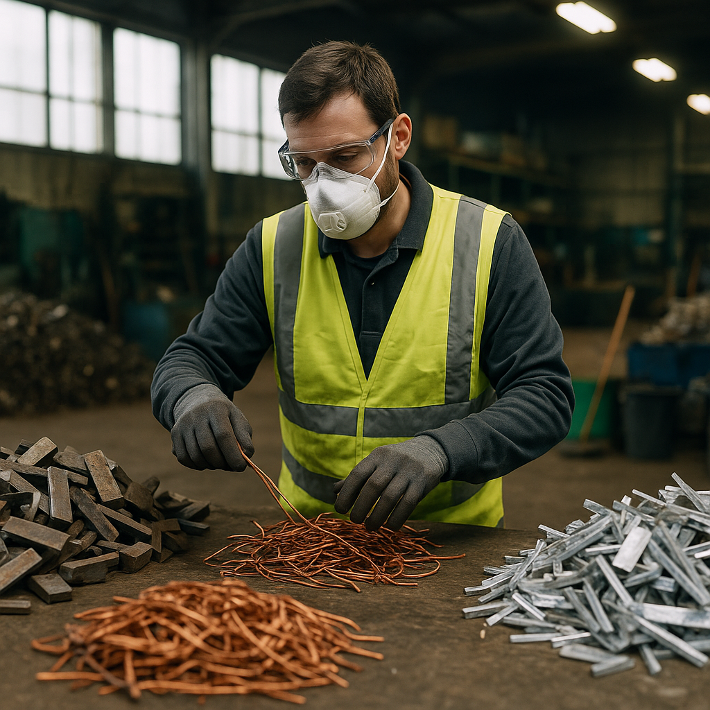 E‑waste and demolition waste are mixed at a waste recycling site in Dallas, TX